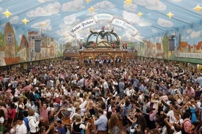 People drinking in one of Oktoberfest's many beer halls