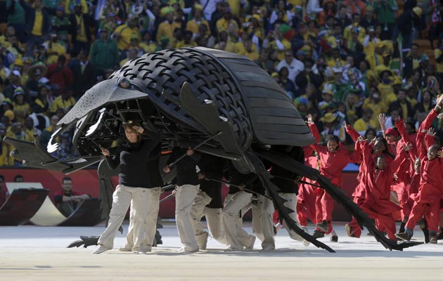 World Cup, 2010 The most recent World Cup in South Africa included an unexpected appearance during the opening ceremony... a human sized dung beetle. And as surprising as that was, there were open mouths when two slightly smaller beetles were seen rolling around football size pieces of dung. Click here to WATCH.