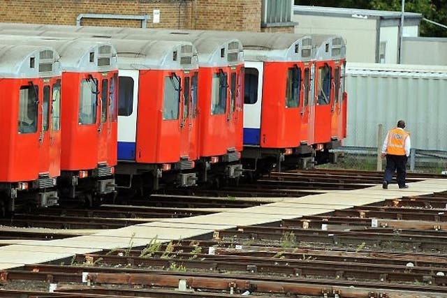 Tube trains standing idle at Upminster in Essex during the 2010 Tube strike