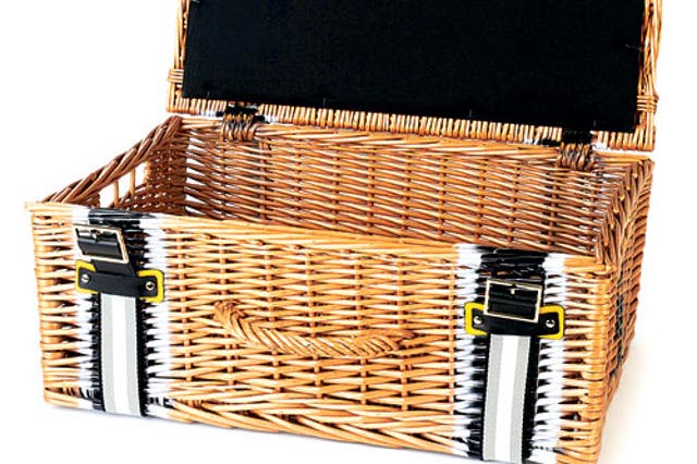 (1). Anya Hindmarch Hamper<br/>
First, start with your hamper: this double-hinged hand-made number, exclusively designed for Selfridges by Anya Hindmarch, is sturdy enough to hold even the weightiest Christmas treats.<br/>
£30
selfridges.co.uk