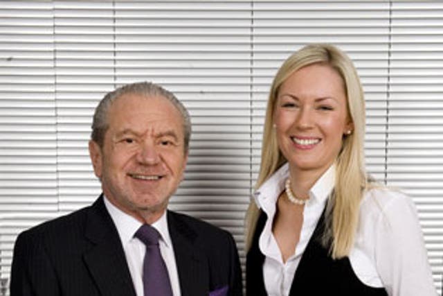 Stella English with Lord Sugar after becoming the Apprentice winner in 2010