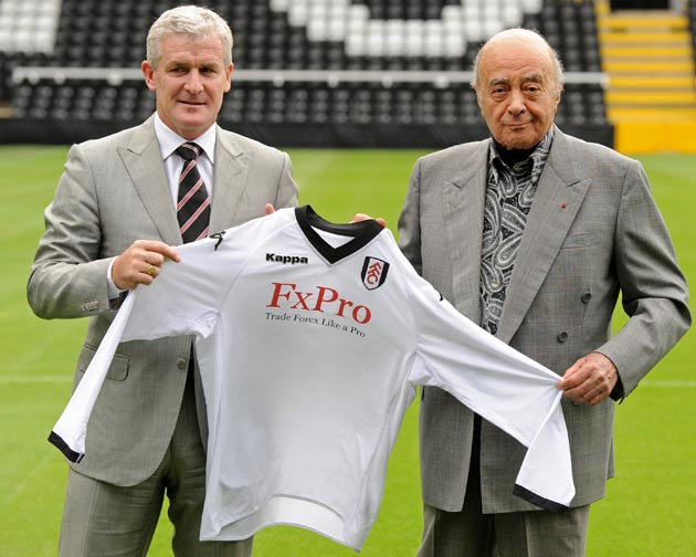 Al Fayed pictured with Fulham manager Mark Hughes