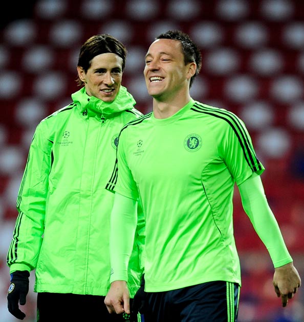 Torres pictured with Chelsea captain John Terry