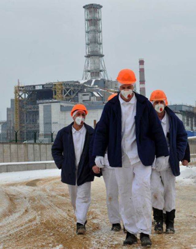 Workers at the Chernobyl site