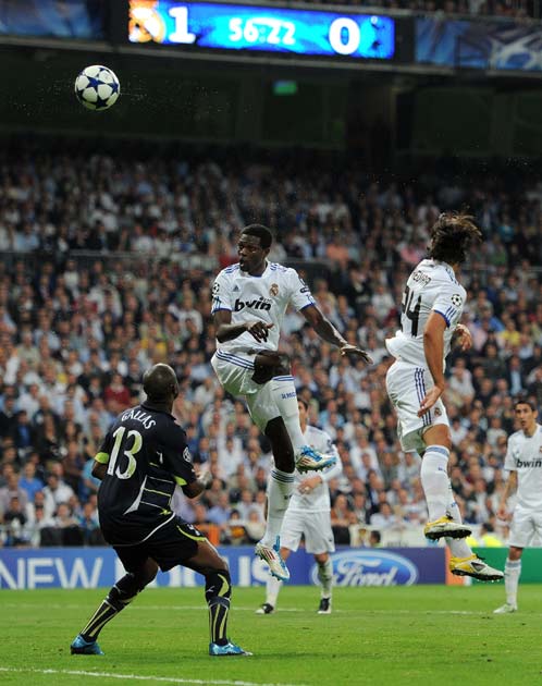 Adebayor, who wants to make his switch to Real Madrid permanent, scored twice against Tottenham last night