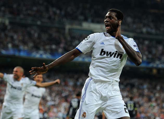 Adebayor scored twice for Real against Spurs