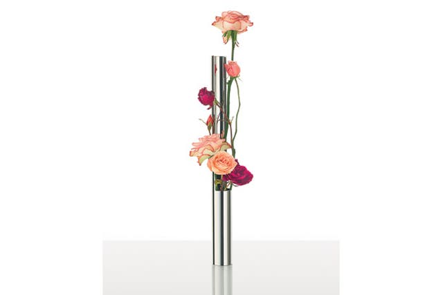 {1} FLOWER TUBE<br/>
This sleek, minimalist design
lets the flowers do the talking. The stainless steel finish provides the perfect reflective backdrop for all those bright spring blooms.
<br/>£119, alessi.co.uk