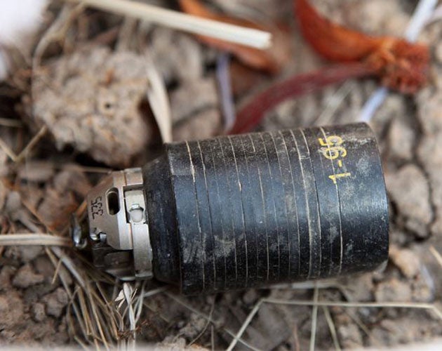 An unexploded M85 type cluster submunition similar to the ones allegedly being used by Gaddafi
