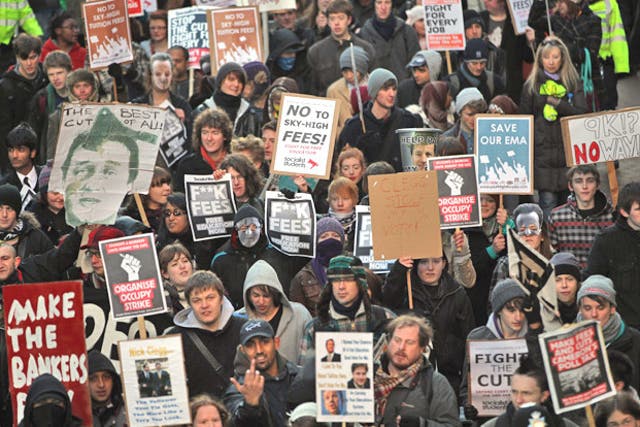 Students in Birmingham demonstrating against the introduction of higher tuition fees in 2010 
