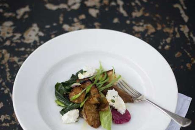 Goat's curd with cooked new-season's garlic