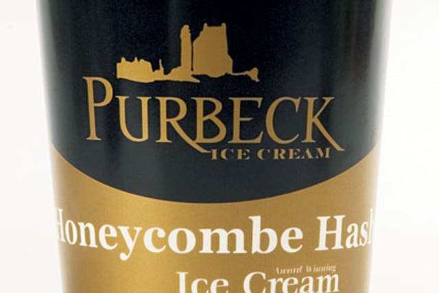(1). Purbeck Honeycomb Hash<br/>
This smooth, velvety ice cream is made by the Purbeck family on their farm in Dorset. It contains top-quality organic milk and nice bits of crunchy honeycomb.<br/>
£3.69 (500ml), Purbeckicecream.co.uk