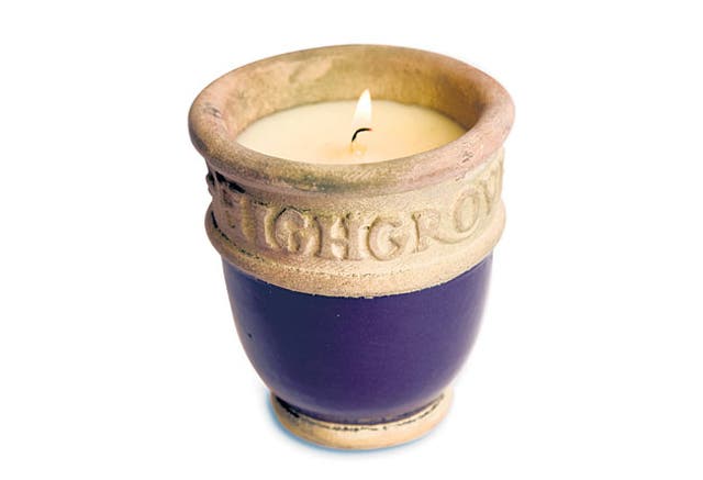 HIGHGROVE:<br/> This thyme- and mint-fragranced candle is hand-poured in Cornwall and comes in a reusable terracotta pot that's also available in tiffany, ivory and aubergine.<br/>  £12.95, highgroveshop.com