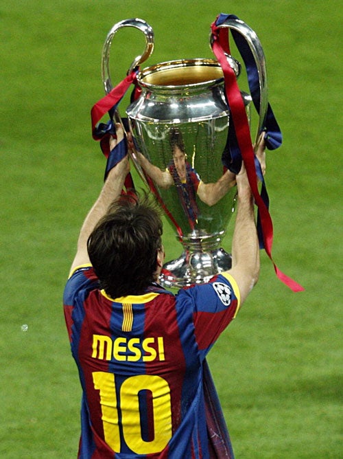 Leo Messi with the trophy at Wembley last month
