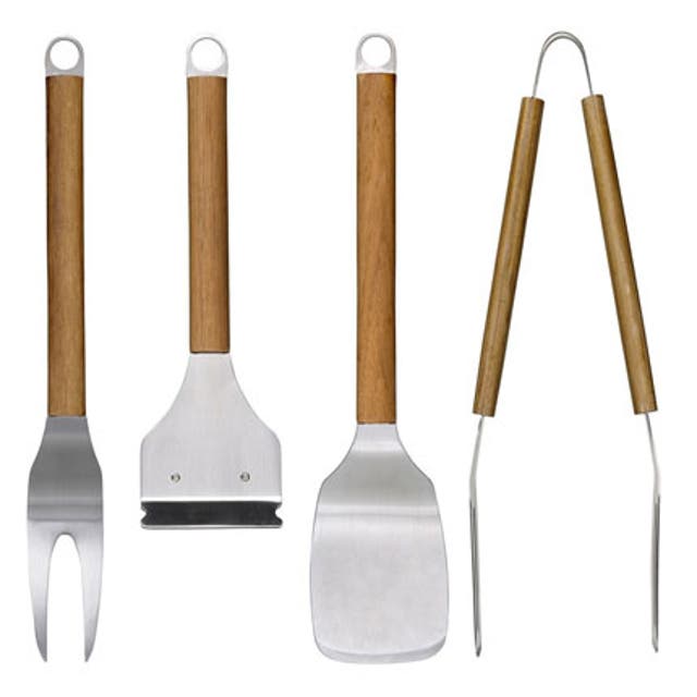 TEAK TONG SET<br/>
A proper barbecuer needs proper tools. This teak-handled set from
up-market online retailer
Occa Home includes a grill fork, spatula, scraper & tongs.<br/>
£32.90, occa-home.co.uk