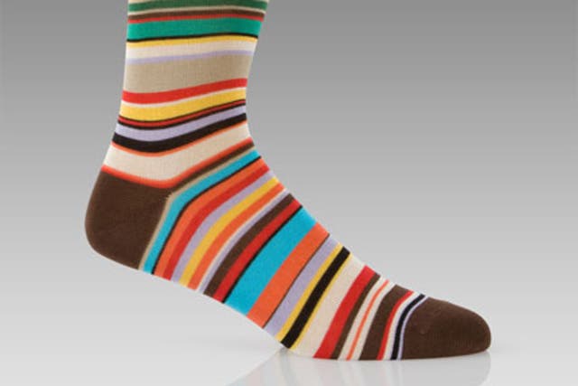 {1} PAUL SMITH SOCKS<br/>
You can’t go far wrong with a pair of socks. This cotton pair from Paul Smith features the designer’s
characteristically quirky
coloured stripes.<br/>
£17.99 paulsmith.co.uk