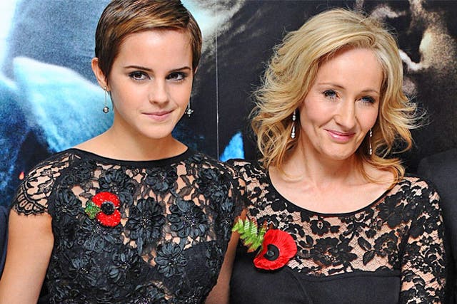 Harry Potter star Emma Watson, left, with author JK Rowling