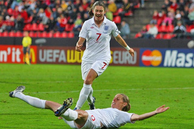 Smith celebrates one of her 46 England goals