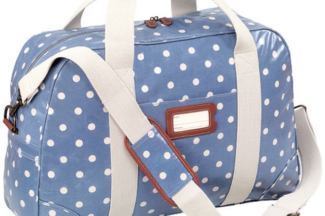 (1) Cath Kidston<br/>
The Spot Overnight Bag from Britain's favourite vintage-inspired designer has wipe-clean fabric and sturdy handles, perfect for taking on the plane.<br/>
£65, cathkidston.co.uk