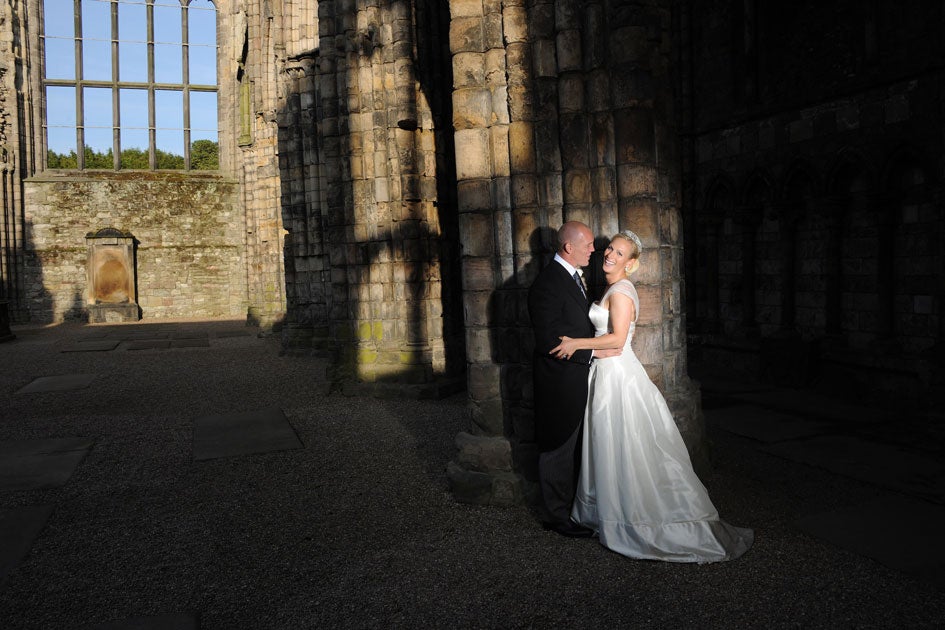 Pictured in Holyrood Abbey, Palace of Holyroodhouse after their marriage.