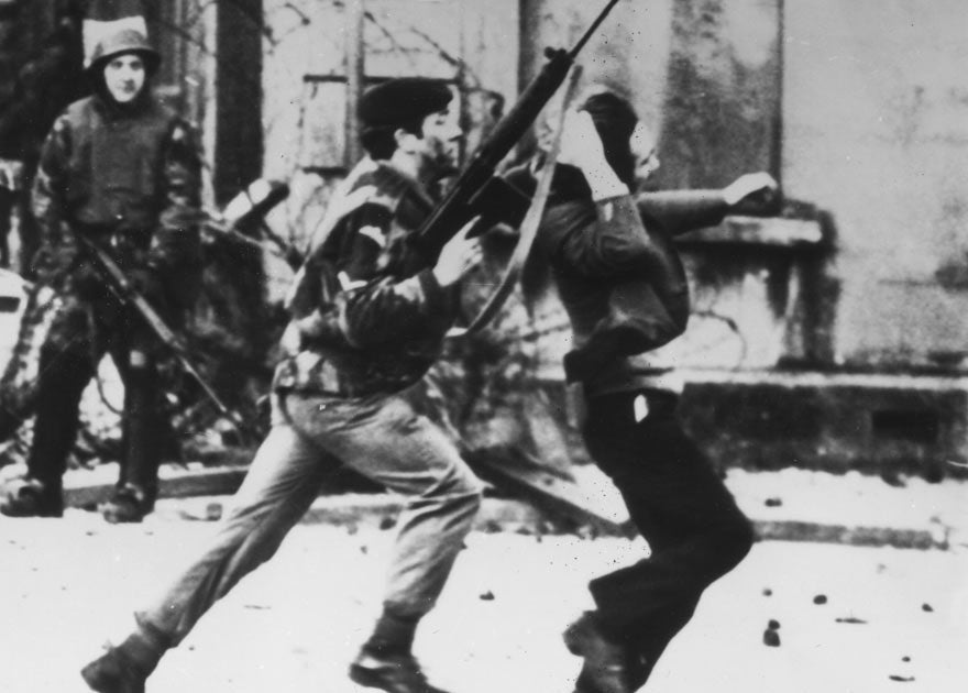 An armed soldier attacks a protestor on Bloody Sunday