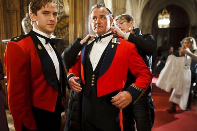 Class acts: stars of 'Downton Abbey' on the set, Dan Stevens and Hugh Bonneville