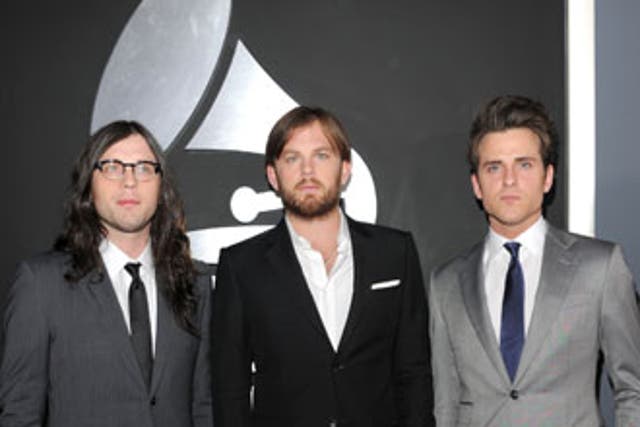 Musicians Nathan Followill, Caleb Followill, and Jared Followill of Kings of Leon.