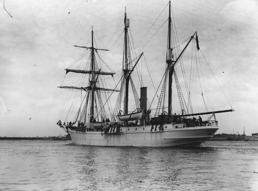 <p>Sir Ernest Shackleton’s ship Endurance after leaving Millwall Docks bound for the Antarctic on 1 August 1914 </p>