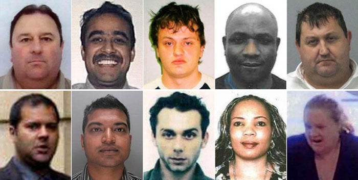 (top row, left to right) Kevin Leitch, Misba Uddin, Nicholas Slocombe, Ajayi Seun and Peter Stead. (bottom row, left to right) Nasser Ahmed, Mohamad Khan, Timur Mehmet, Jascent Nakawunde and an unknown woman