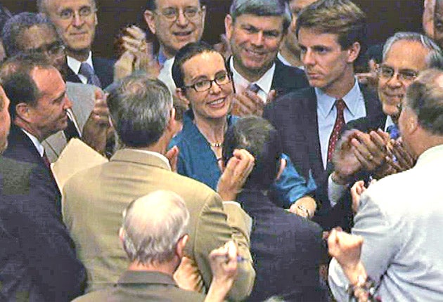 Well-wishers surround Gabrielle Giffords at the House of Representatives