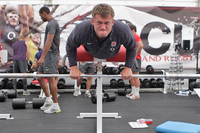 Mark Cueto is put through his paces during a recent England training session