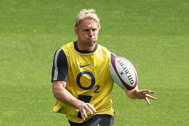 Lewis Moody tries to impress during training yesterday for England's match with Wales today