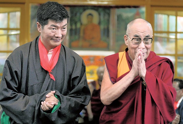 Lobsang Sangay, left, and the Dalai Lama