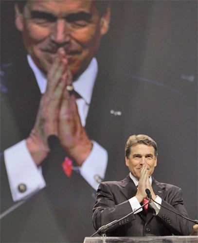 Rick Perry impressed the Republican right wing with a speech in June