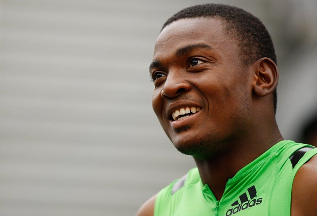 Steve Mullings of Jamica smiles after winning the Men's 100m at the Adidas Grand Prix in New York
