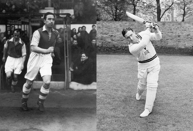 England cricketing great Denis Compton, who also turned out for
Arsenal (left) at football