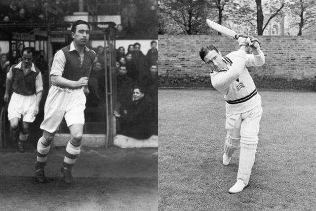 England cricketing great Denis Compton, who also turned out for
Arsenal (left) at football
