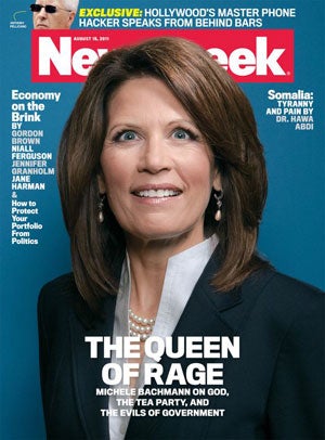 Newsweek's cover makes Michele Bachmann look like a cross between Jack Nicholson and Tony Blair