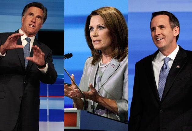 Republican candidates: Mitt Romney, Michelle Bachmann and Tim Pawlenty
