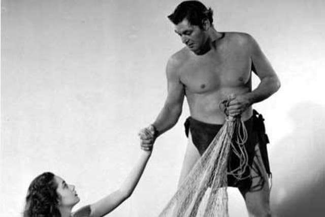 Christian with Johnny Weissmuller in 'Tarzan and the Mermaids'