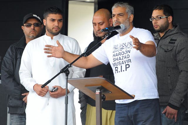 Tariq Jahan, father of Haroon Jahan, one of three men killed after being hit by a car last week, speaks at a peace rally in Birmingham yesterday