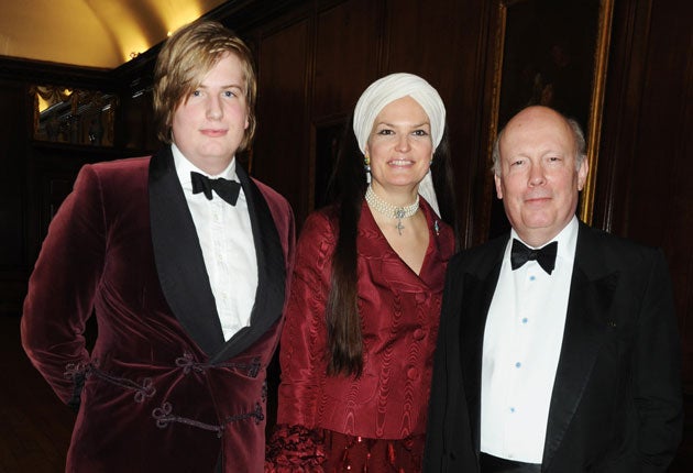 Peregrine Fellowes (left) with his parents, Emma Kitchener-Fellowes and Lord Fellowes
