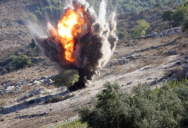 A cluster bomb is detonated in the village of Sultaniyeh, Lebanon