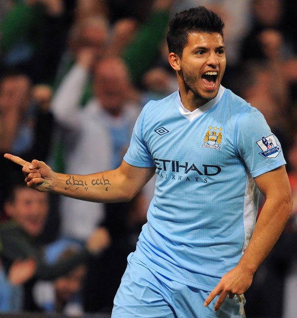 Sergio Aguero came off the bench to make his debut before scoring twice