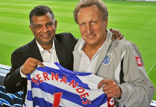 QPR's new owner Tony Fernandes (left) and manager Neil Warnock at Loftus Road