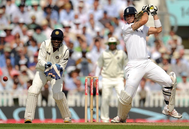 Kevin Pietersen makes good contact during his fine innings of 175 at The Oval