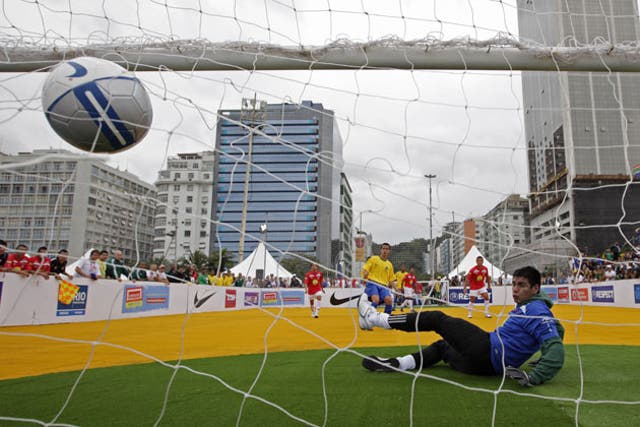 Brazil scores against Chile in last year's Homeless World Cup in Rio de Janeiro