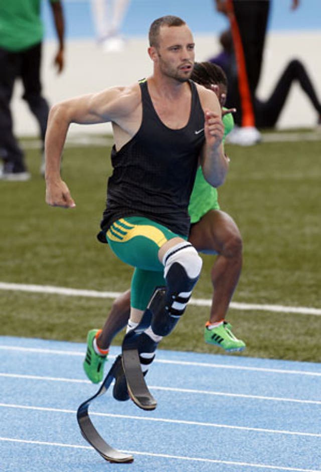Oscar Pistorius in training in Daegu on the day the IAAF imposed relay conditions