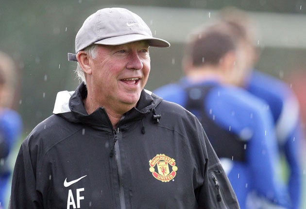 Sir Alex Ferguson takes training at Carrington yesterday ahead of the visit of Arsenal to Old Trafford
