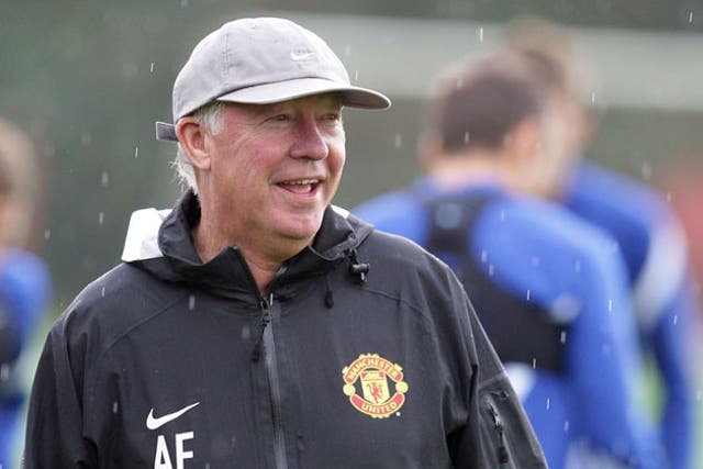 Sir Alex Ferguson takes training at Carrington yesterday ahead of the visit of Arsenal to Old Trafford
