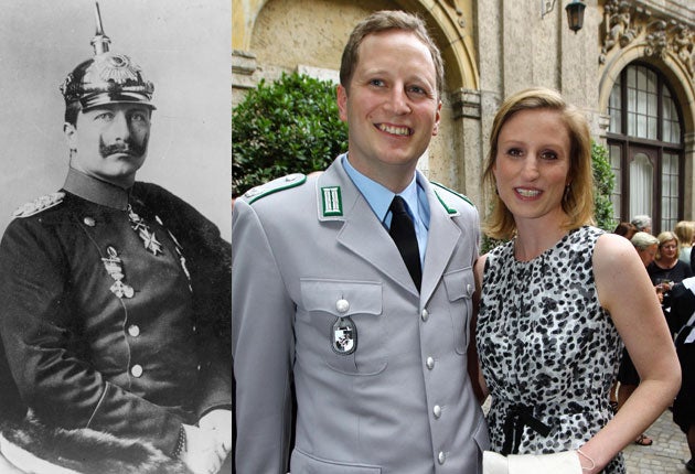 Kaiser Wilhelm II (left) and his great-great grandson Georg Friedrich with Sophie, his bride-to-be